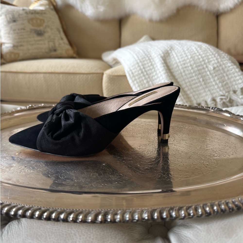 Louise et Cie Black Mules with Bow Detail and Pointed Toe
